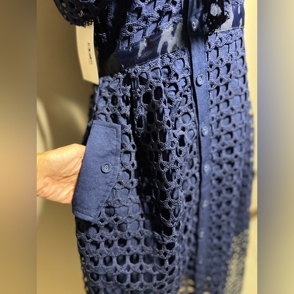 NWT LUXE Self Portrait Replica Navy One Shoulder Guipure Lace Midi Dress sz 8 - Picture 10 of 14